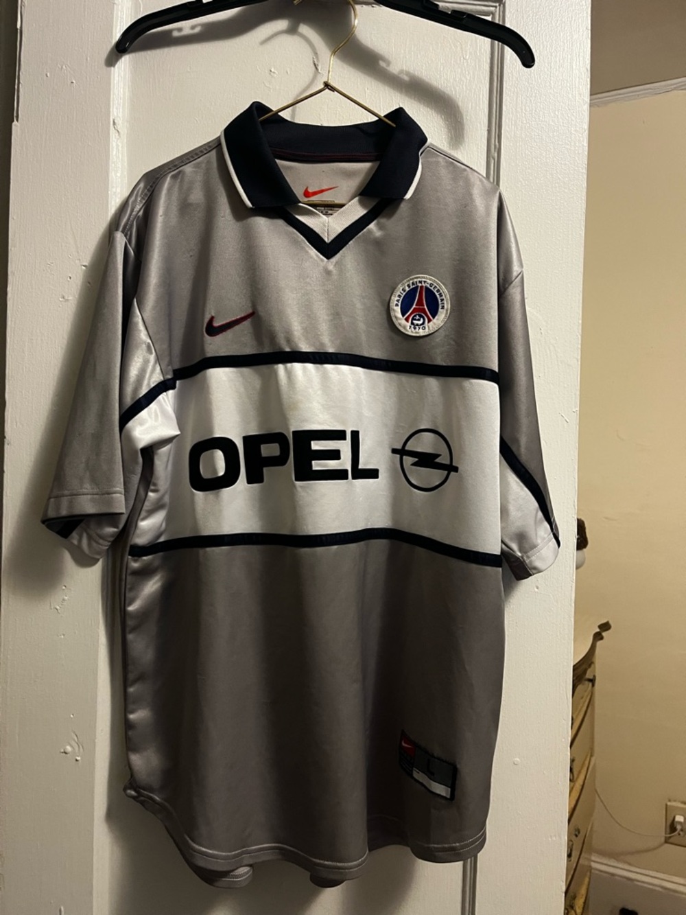 Vintage Nike Paris Saint-Germain Opel Silver Football Jersey 2000 2001 Away